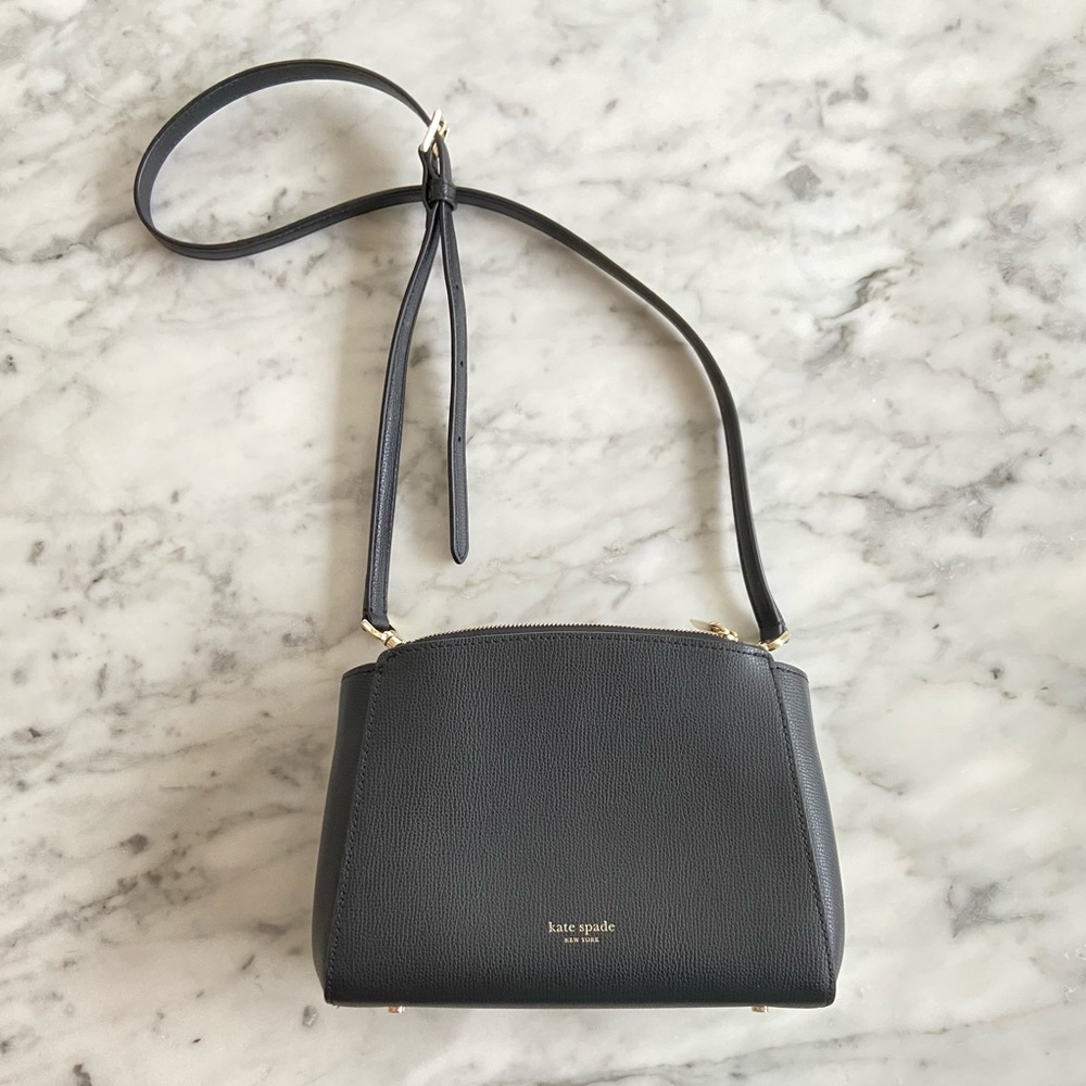 Kate Spade black Sydney double zip crossbody purse leather